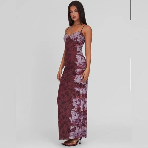 Tigermist Julianna Red and Purple Slip Maxi Dress - Picture 1 of 6
